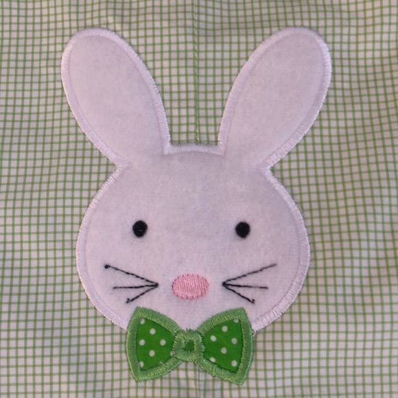 Boys 2t BEAUTIFUL green Easter bunny romper gingham check - Picture 2 of 7